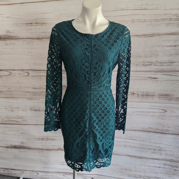 Cupcakes and Cashmere Hunter Green Lace Long Sleeve Cocktail Dress sz 4 - Picture 1 of 6